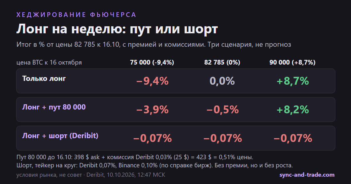 Лонг на неделю: пут или шорт, итог в процентах для трёх сценариев цены
