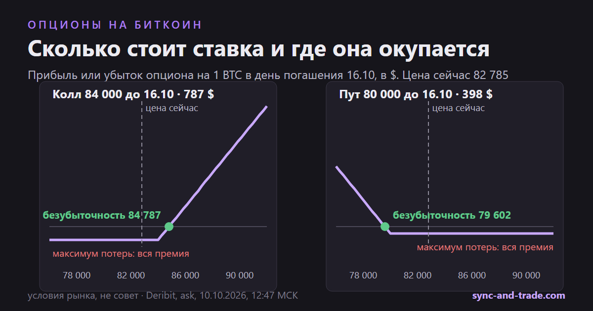 Опционы на биткоин: колл 84 000 и пут 80 000 до 16 октября, где они окупаются